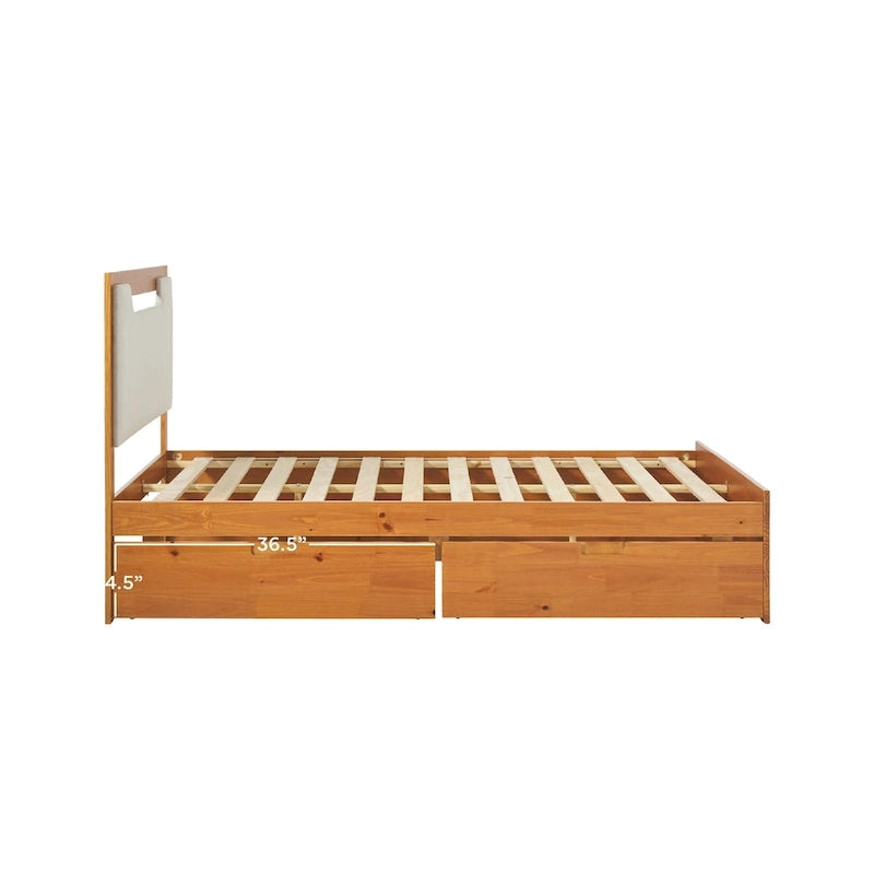 Lit plateforme de rangement en bois massif Mid-Century Modern