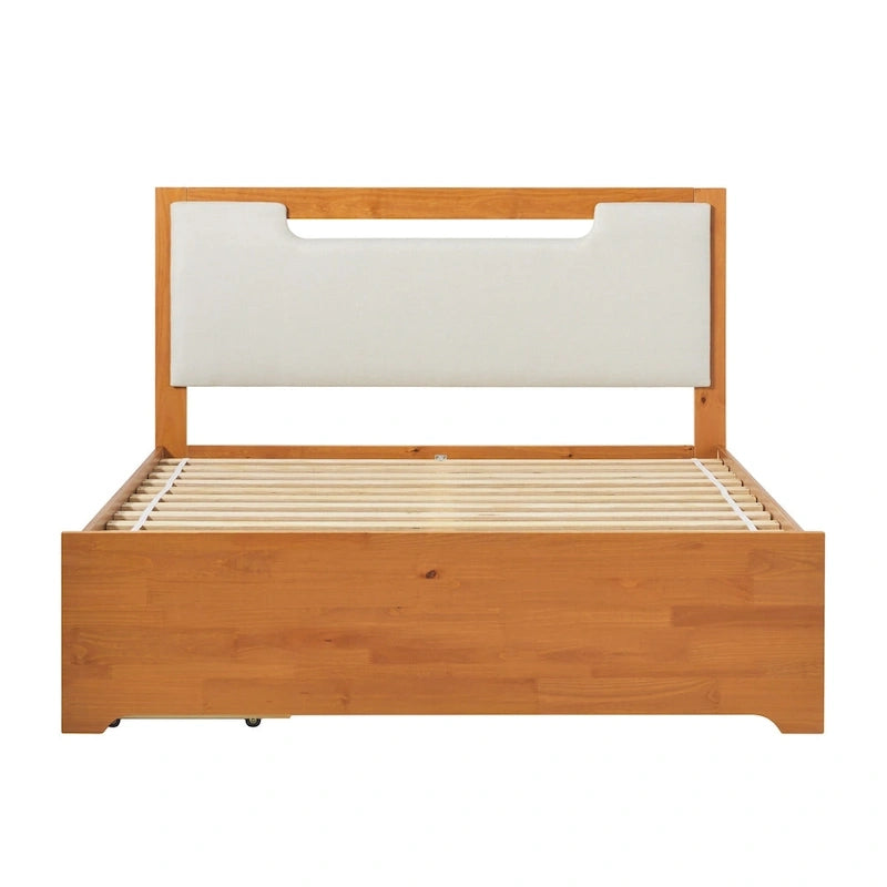 Lit plateforme de rangement en bois massif Mid-Century Modern