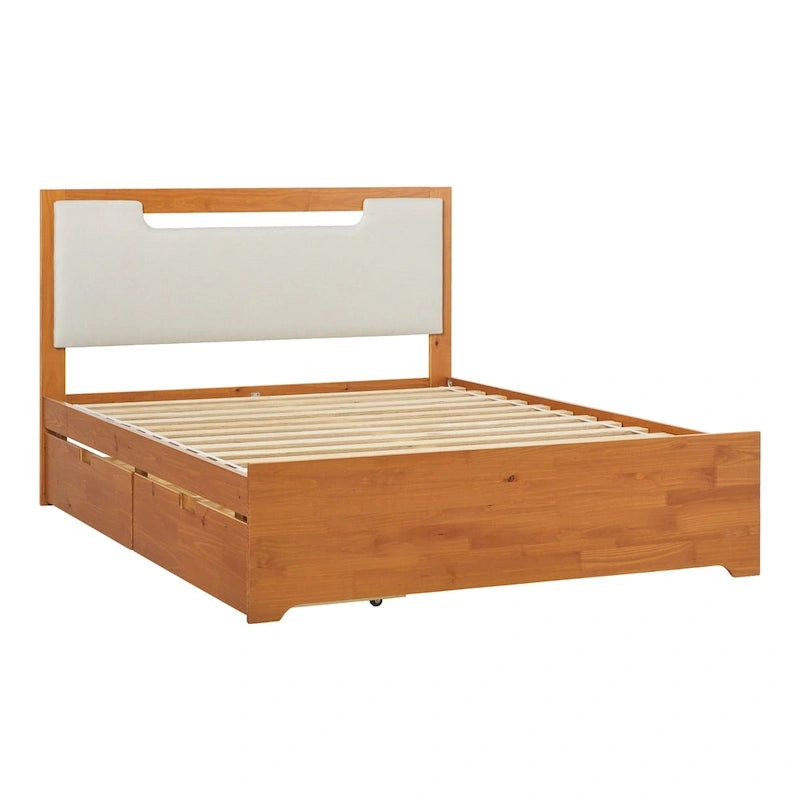 Lit plateforme de rangement en bois massif Mid-Century Modern