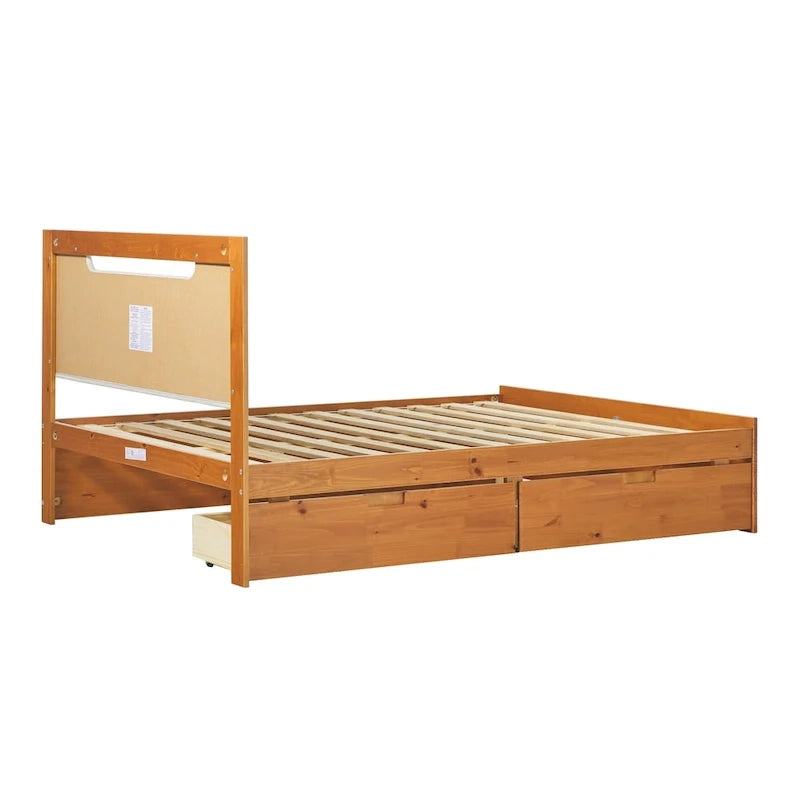 Lit plateforme de rangement en bois massif Mid-Century Modern