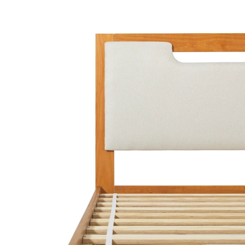 Lit plateforme de rangement en bois massif Mid-Century Modern