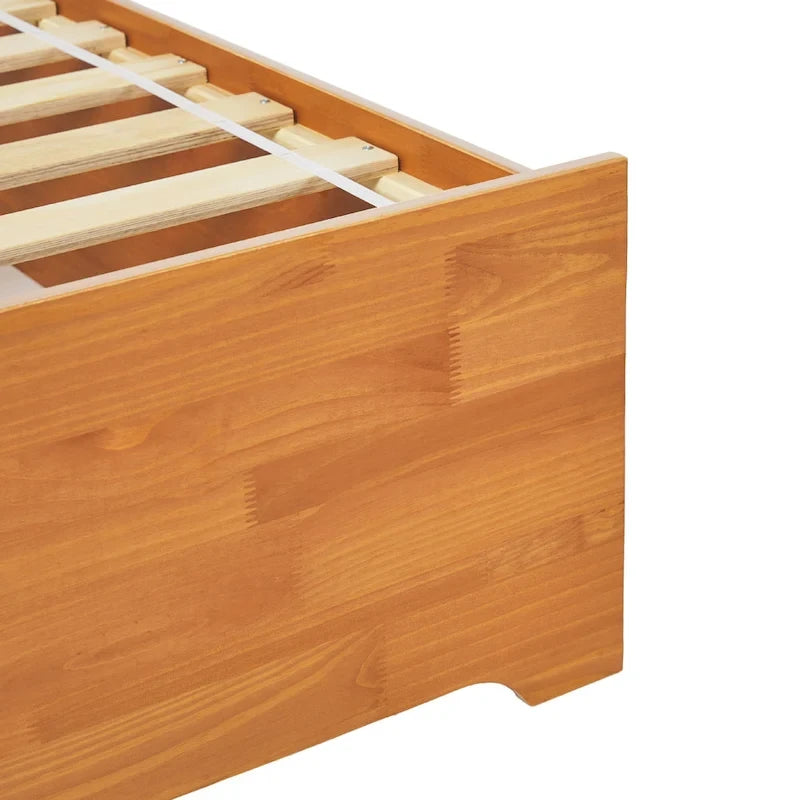 Lit plateforme de rangement en bois massif Mid-Century Modern