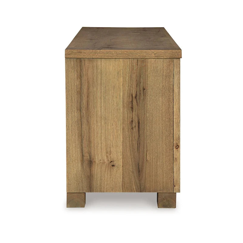 Grand meuble TV, 2 tiroirs, 4 étagères, bois marron, 80 pouces