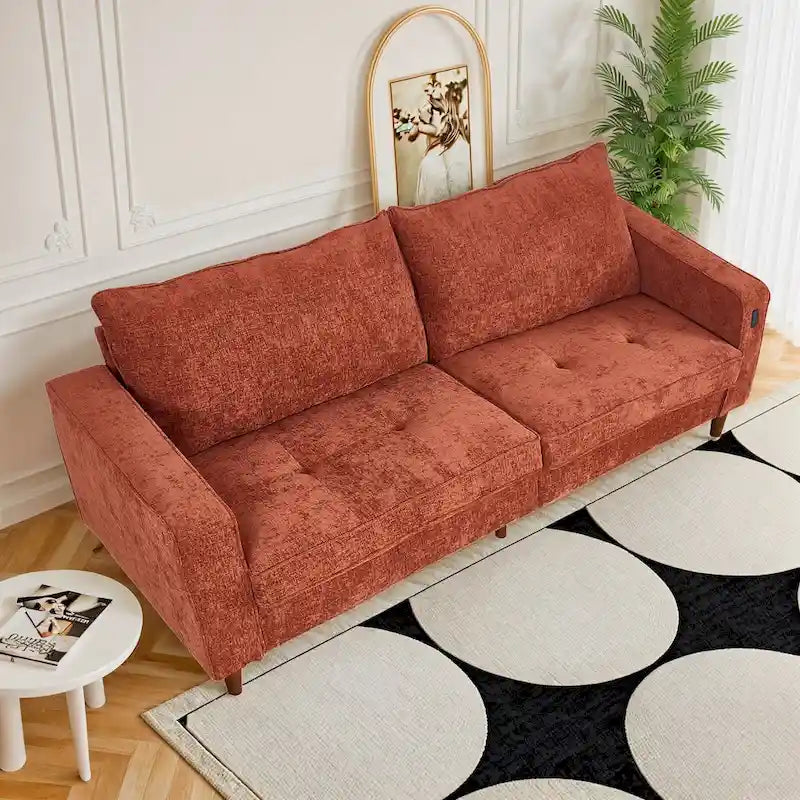 Causeuse de style moderne avec accoudoirs carrés de 208 cm de largeur en tissu chenille avec ports USB