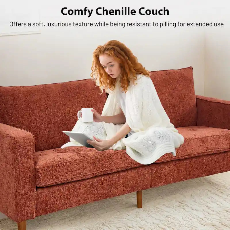 Causeuse de style moderne avec accoudoirs carrés de 208 cm de largeur en tissu chenille avec ports USB