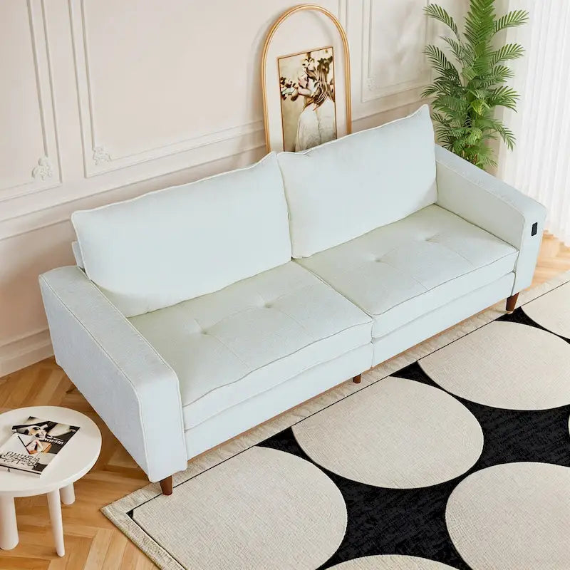 Causeuse de style moderne avec accoudoirs carrés de 208 cm de largeur en tissu chenille avec ports USB