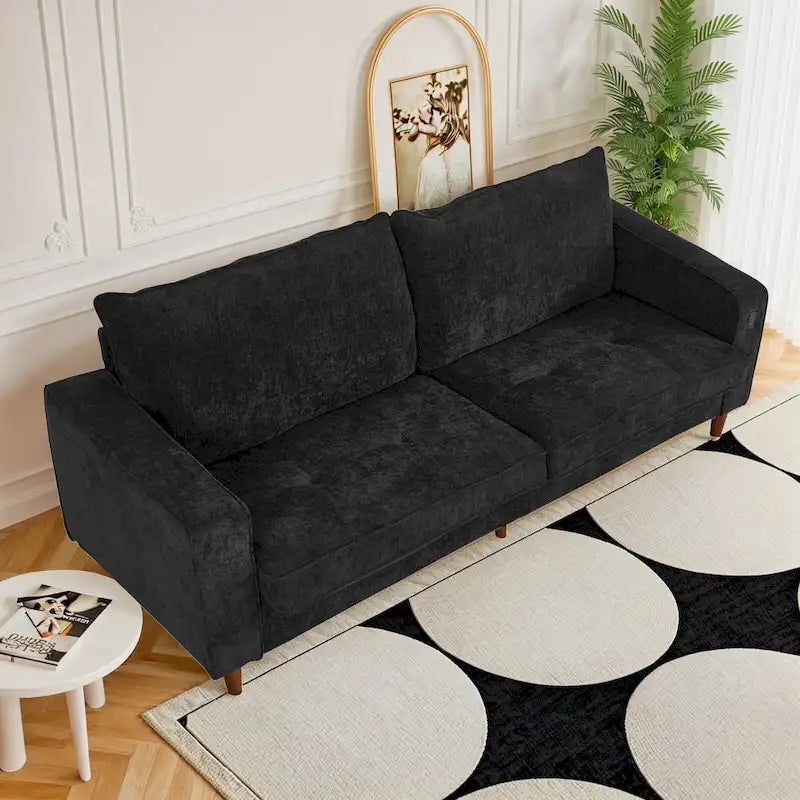 Causeuse de style moderne avec accoudoirs carrés de 208 cm de largeur en tissu chenille avec ports USB