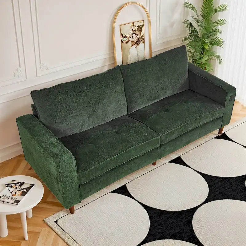Causeuse de style moderne avec accoudoirs carrés de 208 cm de largeur en tissu chenille avec ports USB