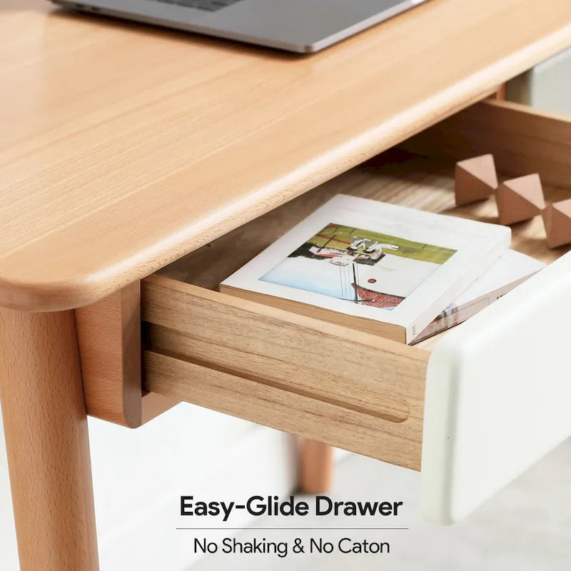 Bureau d'ordinateur en bois massif - Grand bureau de 120 cm avec 2 tiroirs