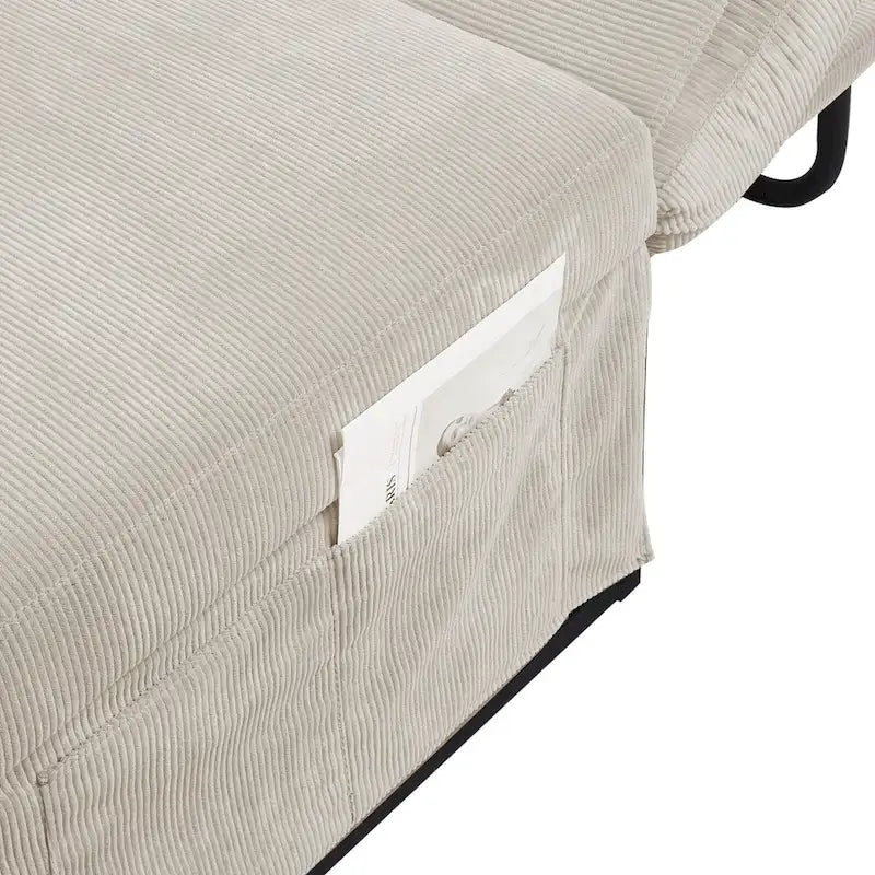 Fauteuil de salon convertible en velours côtelé blanc