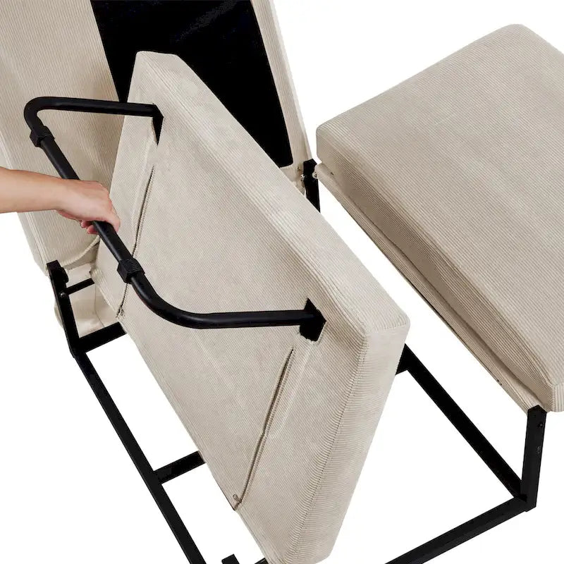 Fauteuil de salon convertible en velours côtelé blanc