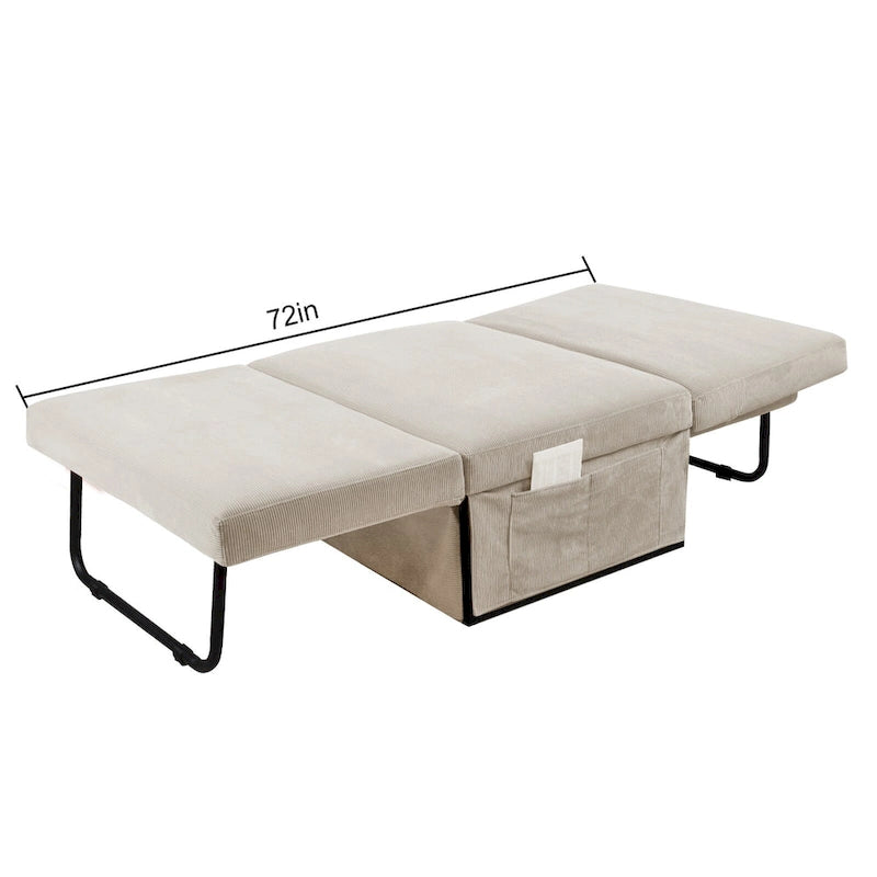 Fauteuil de salon convertible en velours côtelé blanc