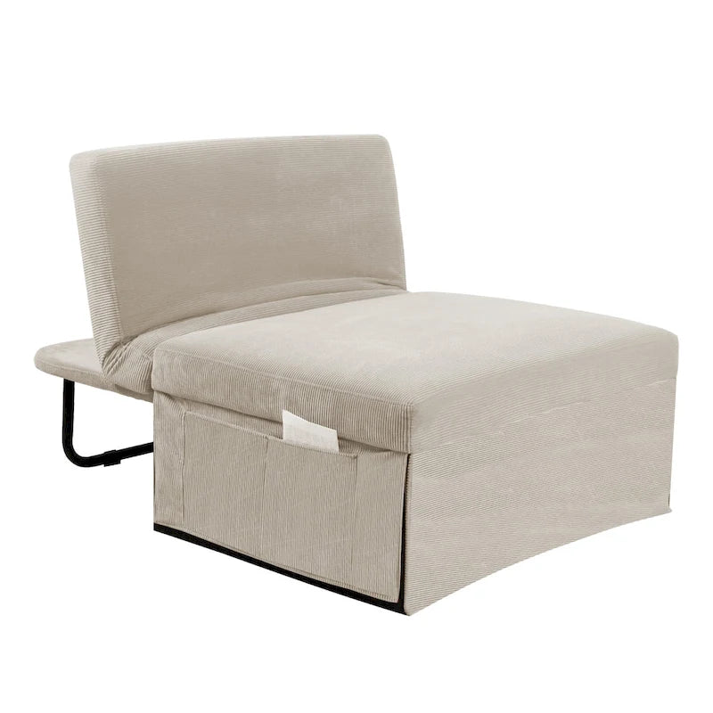 Fauteuil de salon convertible en velours côtelé blanc