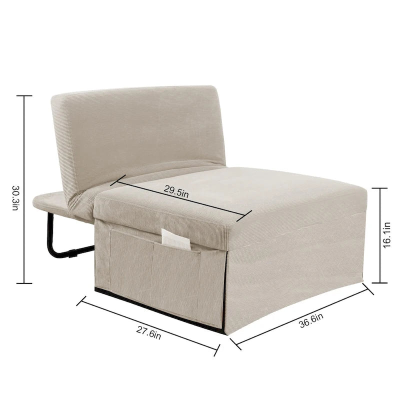 Fauteuil de salon convertible en velours côtelé blanc