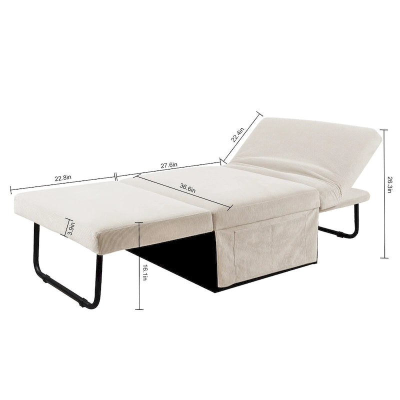 Fauteuil de salon convertible en velours côtelé blanc