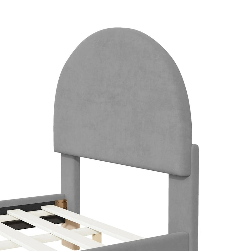 Lit plateforme une place en velours avec tête de lit demi-cercle