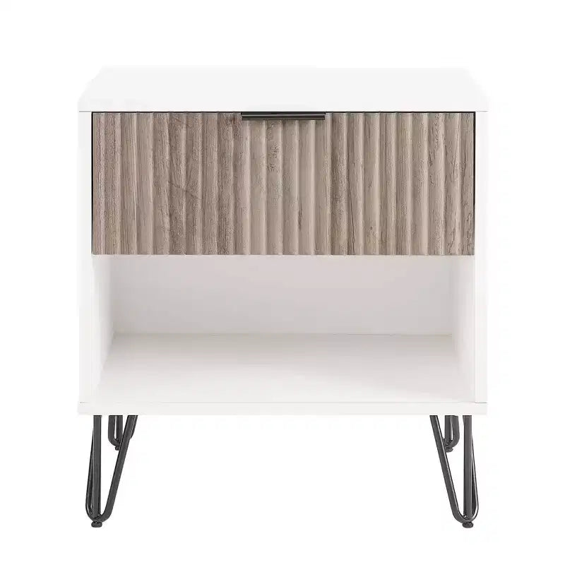 Manhattan Comfort Dumbo 1 Drawer Nightstand White/Rustic Gray: Contemporary MDF Frame, Open Shelf, Textured Finish