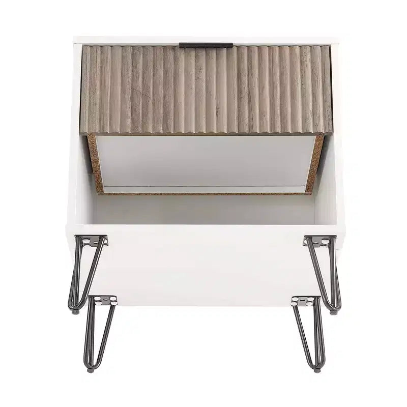 Table de chevet avec tiroir blanc/gris rustique étagère ouverte contemporaine, finition texturée
