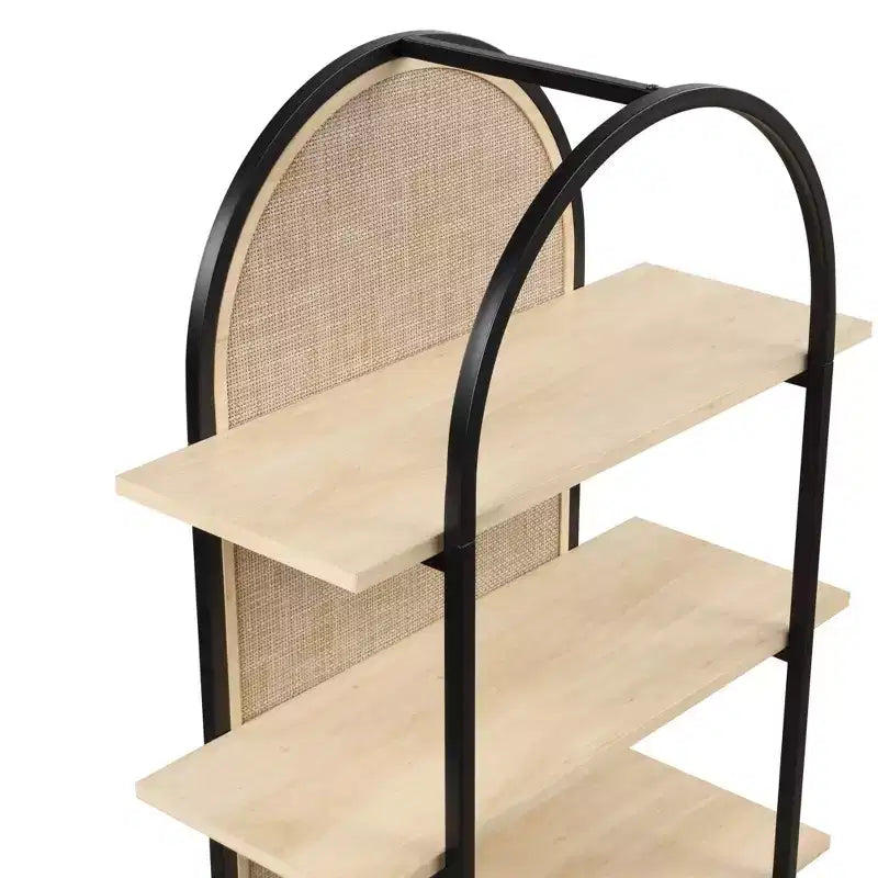 Étagère Bibliothèque 5 tablettes en rotin Chêne clair/Noir mat