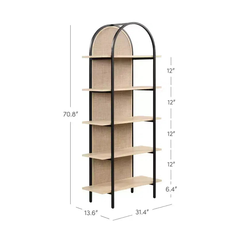 Étagère Bibliothèque 5 tablettes en rotin Chêne clair/Noir mat