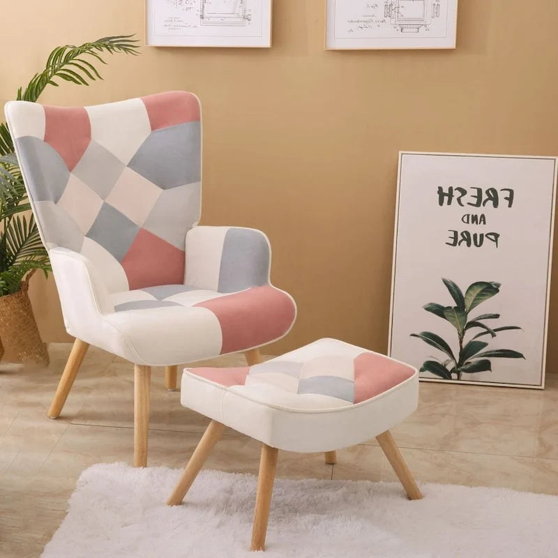 Fauteuil d'appoint avec pouf, Fauteuil et pouf de salon, Fauteuil d'appoint confortable