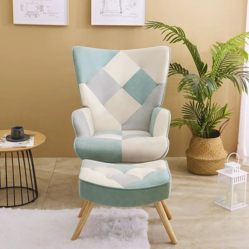 Fauteuil d'appoint avec pouf, Fauteuil et pouf de salon, Fauteuil d'appoint confortable