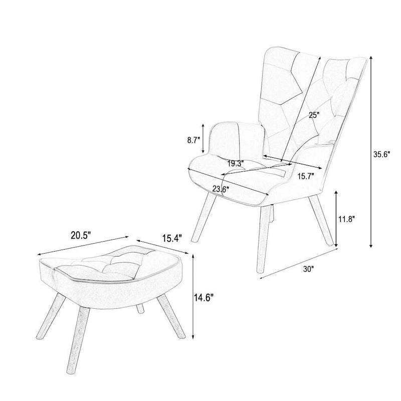 Fauteuil d'appoint avec pouf, Fauteuil et pouf de salon, Fauteuil d'appoint confortable