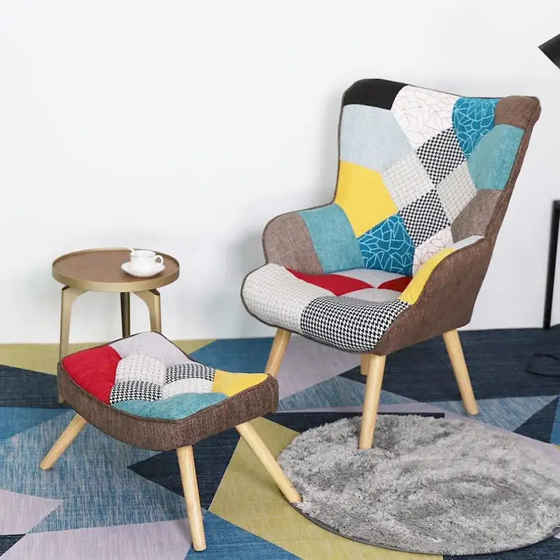 Fauteuil d'appoint avec pouf, Fauteuil et pouf de salon, Fauteuil d'appoint confortable