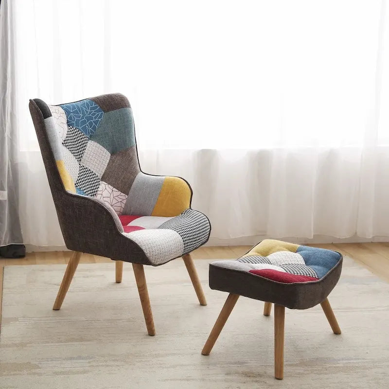 Fauteuil d'appoint avec pouf, Fauteuil et pouf de salon, Fauteuil d'appoint confortable
