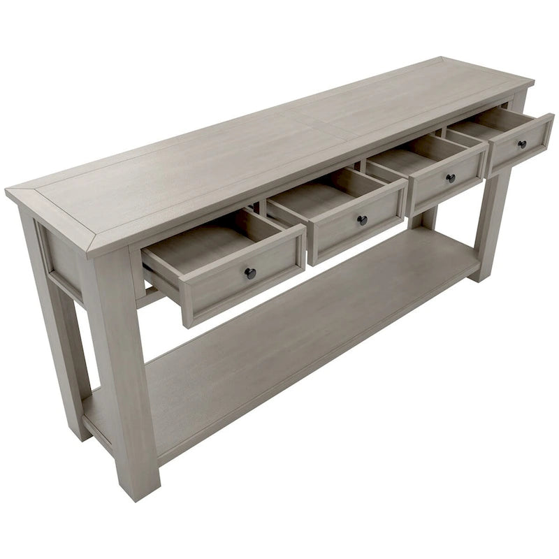 Console rustique avec tiroirs de rangement et étagère inférieure