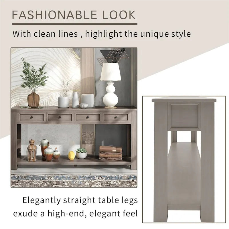Console rustique avec tiroirs de rangement et étagère inférieure