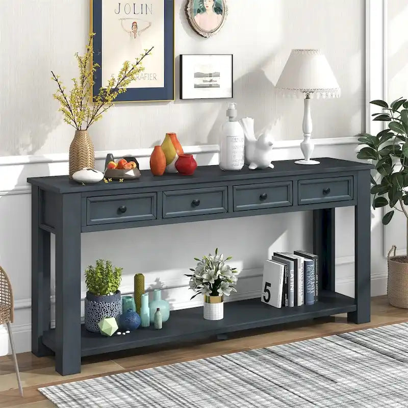 Console rustique avec tiroirs de rangement et étagère inférieure