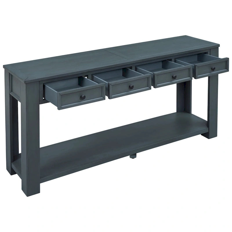 Console rustique avec tiroirs de rangement et étagère inférieure