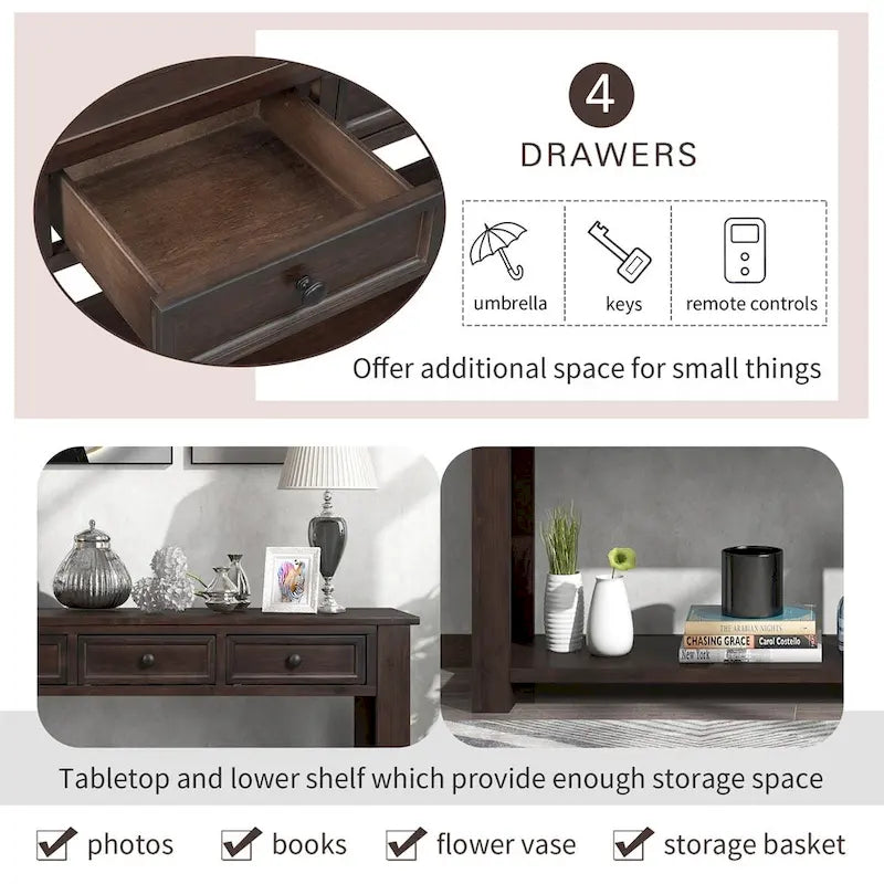 Console rustique avec tiroirs de rangement et étagère inférieure