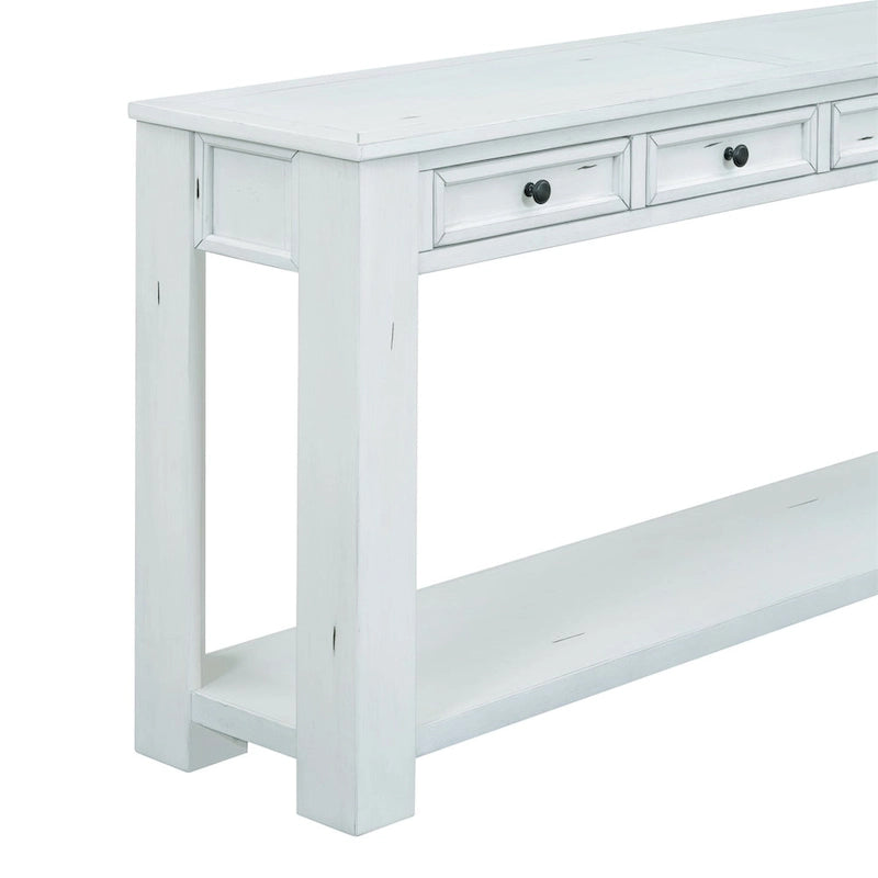 Console rustique avec tiroirs de rangement et étagère inférieure