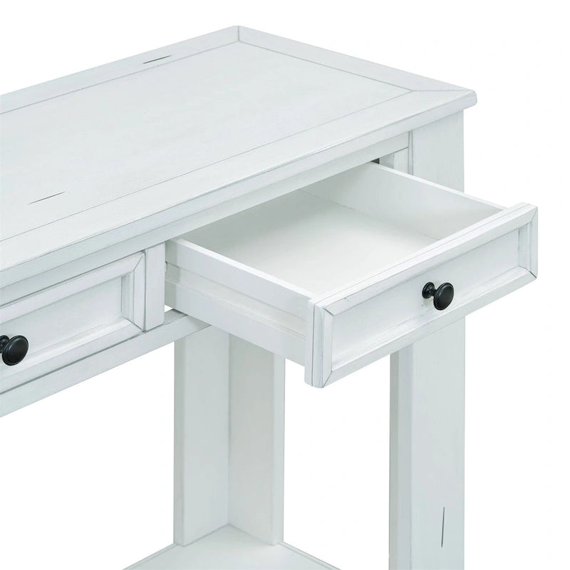 Console rustique avec tiroirs de rangement et étagère inférieure