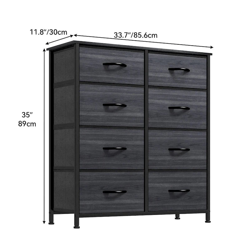 Commode de rangement à 8 tiroirs de tailles variées