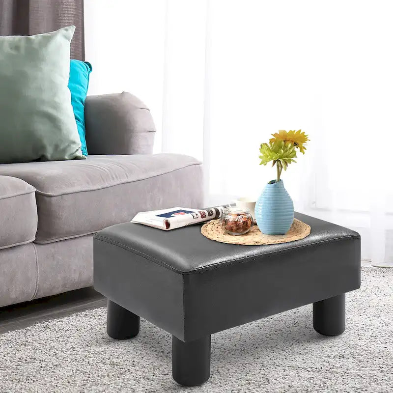 Repose-pieds ottoman rectangulaire moderne en similicuir avec siège rembourré en mousse