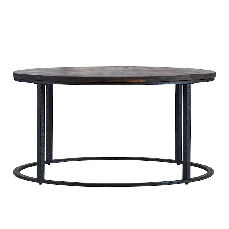 Table basse ronde en bois de récupération style ferme rustique moderne