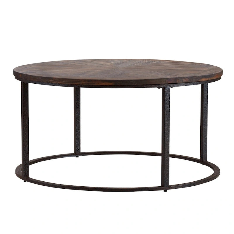 Table basse ronde en bois de récupération style ferme rustique moderne