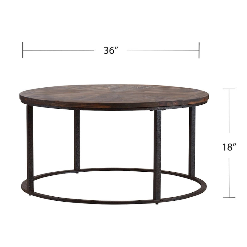 Table basse ronde en bois de récupération style ferme rustique moderne