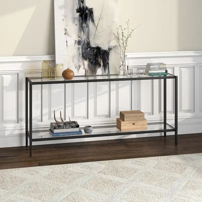 Console rectangulaire large avec étagère en verre - 64 de large