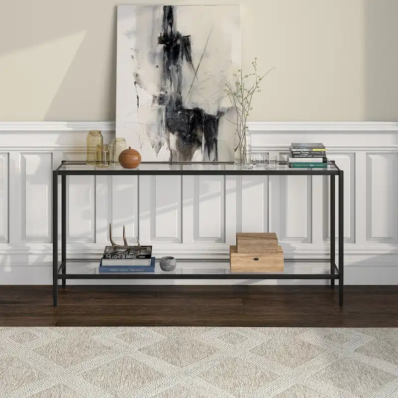 Console rectangulaire large avec étagère en verre - 64 de large