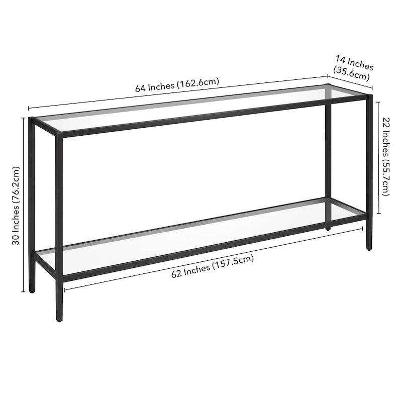 Console rectangulaire large avec étagère en verre - 64 de large