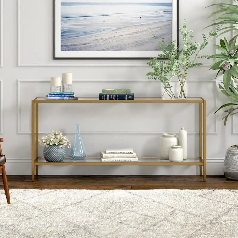 Console rectangulaire large avec étagère en verre - 64 de large