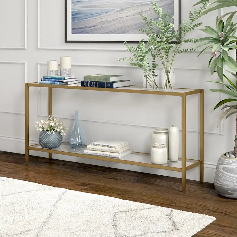 Console rectangulaire large avec étagère en verre - 64 de large