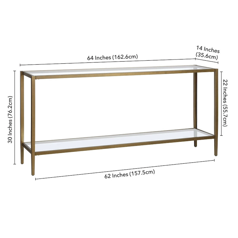 Console rectangulaire large avec étagère en verre - 64 de large