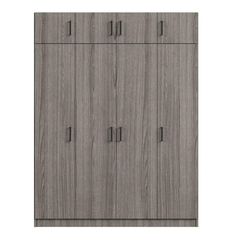 Armoire avec plusieurs rangements et un élément haut.
