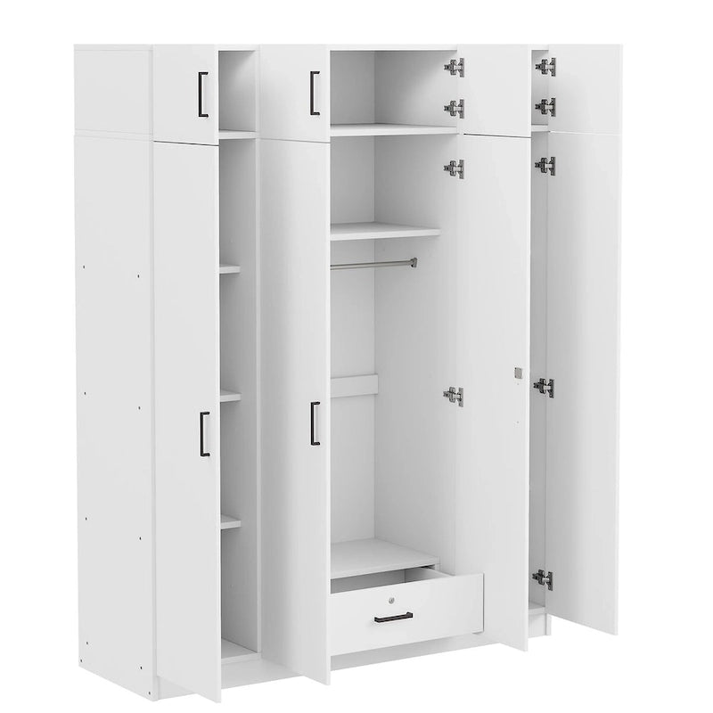 Armoire avec plusieurs rangements et un élément haut.