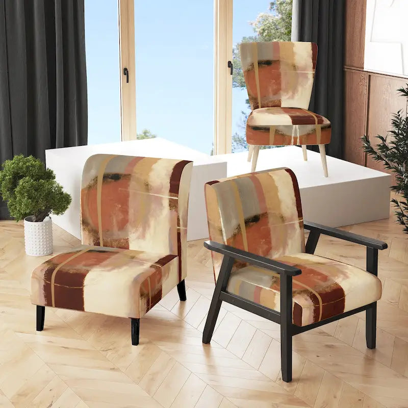 Designart Chocolate Brown Elementary III Upholstered Abstract Accent Chair and Modern & Contemporary Arm Chair